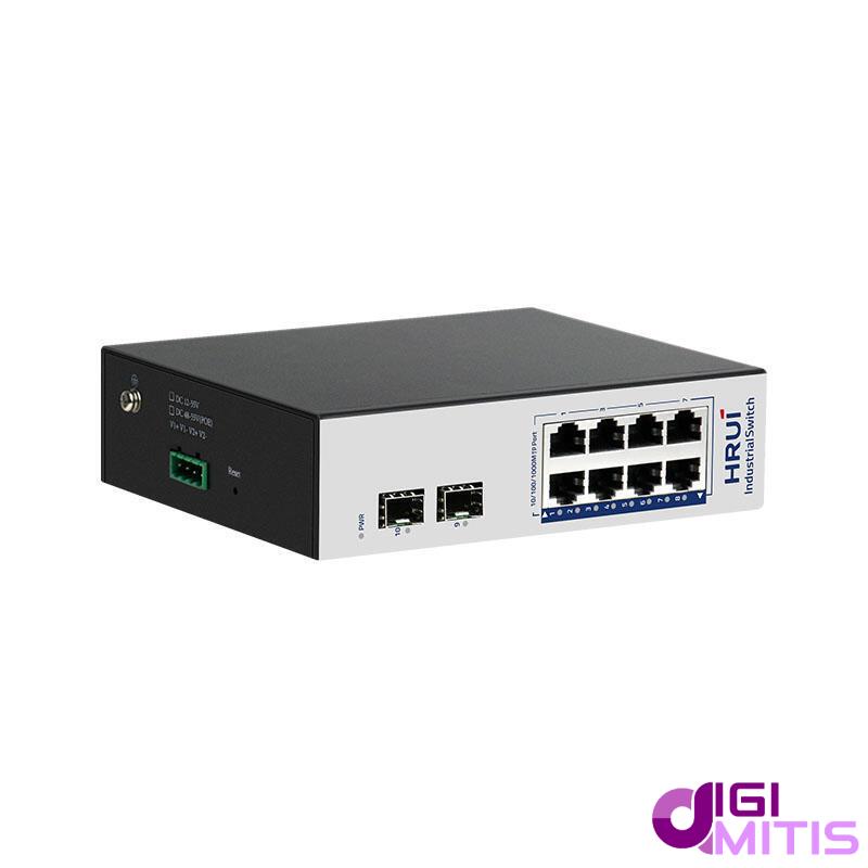 سوئیچ اترنت صنعتی گیگ اچ ار یو ای HRUI HR500-SWG0082S با 8 پورت شبکه و 2 پورت SFP