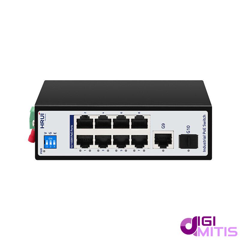 سوئیچ PoE صنعتی گیگ اچ ار یو ای HRUI HR500-AF-811GS با 8 پورت PoE، Uplink گیگ اترنت، SFP و خروجی 90 وات