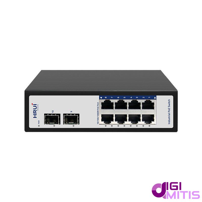 سوئیچ PoE صنعتی گیگ اچ ار یو ای HRUI HR500-AFG-82S با 8 پورت PoE گیگ و 2 پورت Uplink SFP